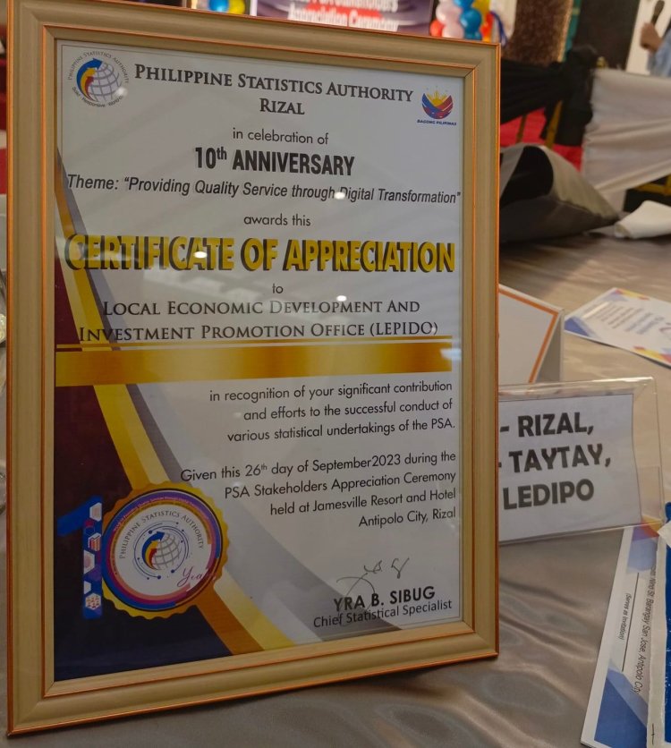 Taytay, Philippines Recognized Among Outstanding Stakeholders at National Statistics Authority